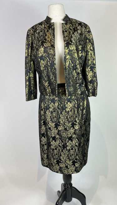 1960s Silk Rose Brocade Skirt and Jacket Set