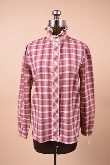 Purple Plaid Ruffle Collar 80s Blouse by Shapely, 