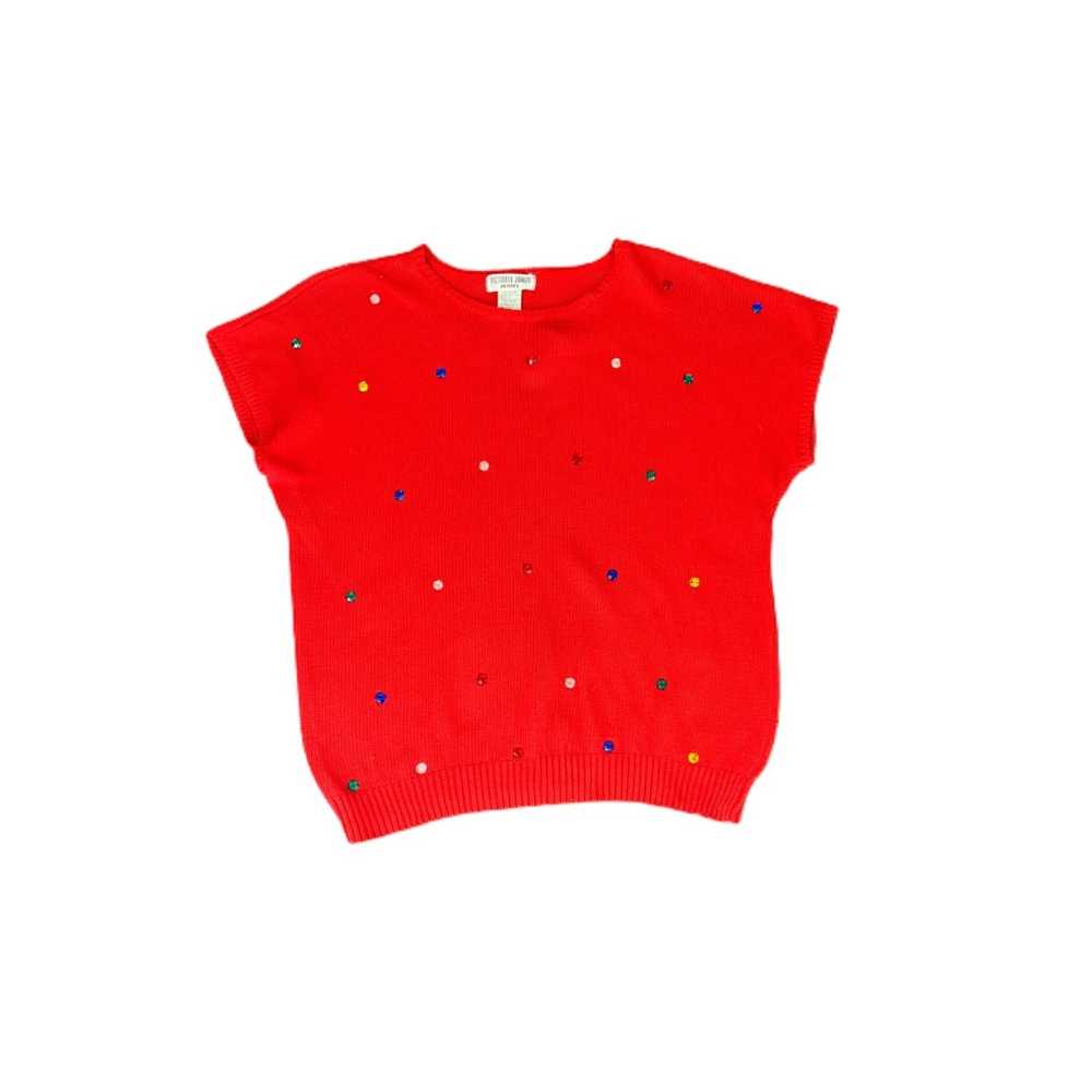 Vintage Vintage Red Bedazzled Petite Short Sleeve… - image 2