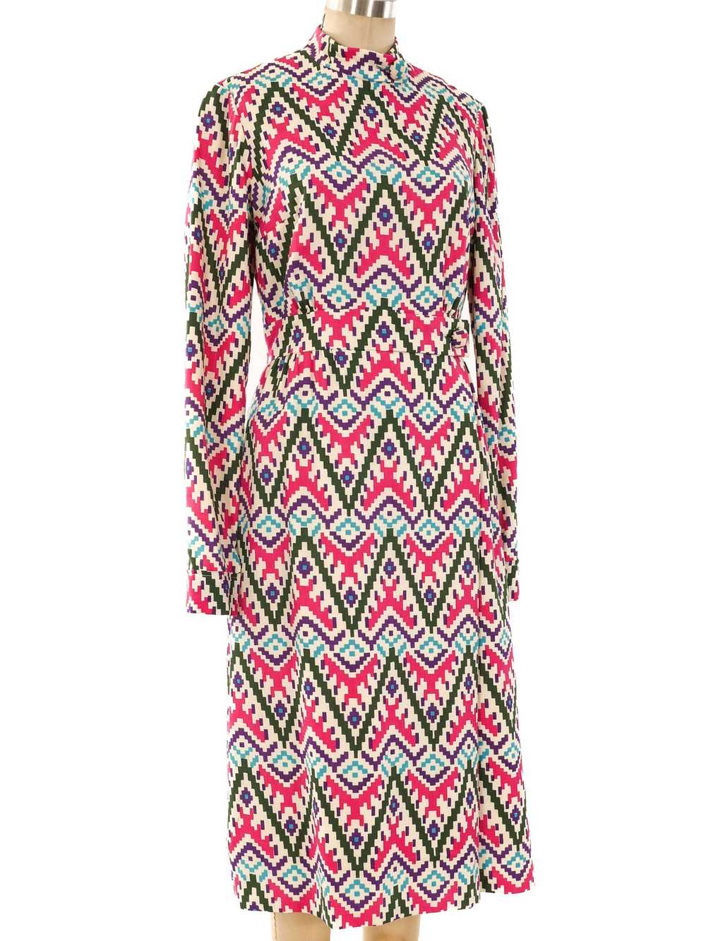 1960's Ikat Printed Wool Dress - image 2