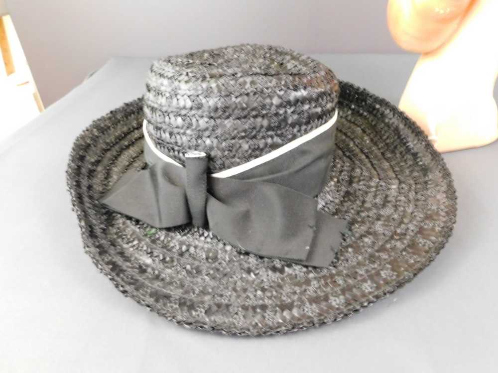 Vintage Black Straw Wide Brim Hat with Black and … - image 8