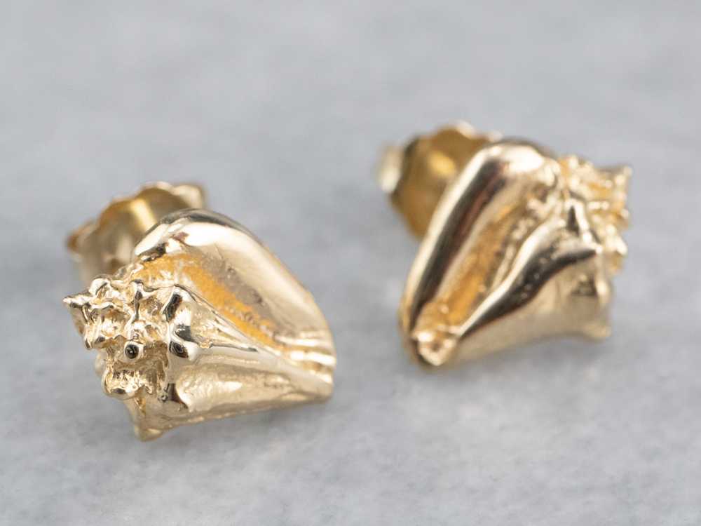 Golden Conch Shell Stud Earrings - image 2