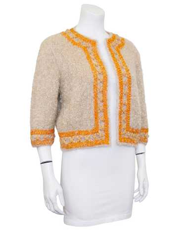 Beige & Orange Mohair and Embroidered 3/4 Sleeve … - image 1