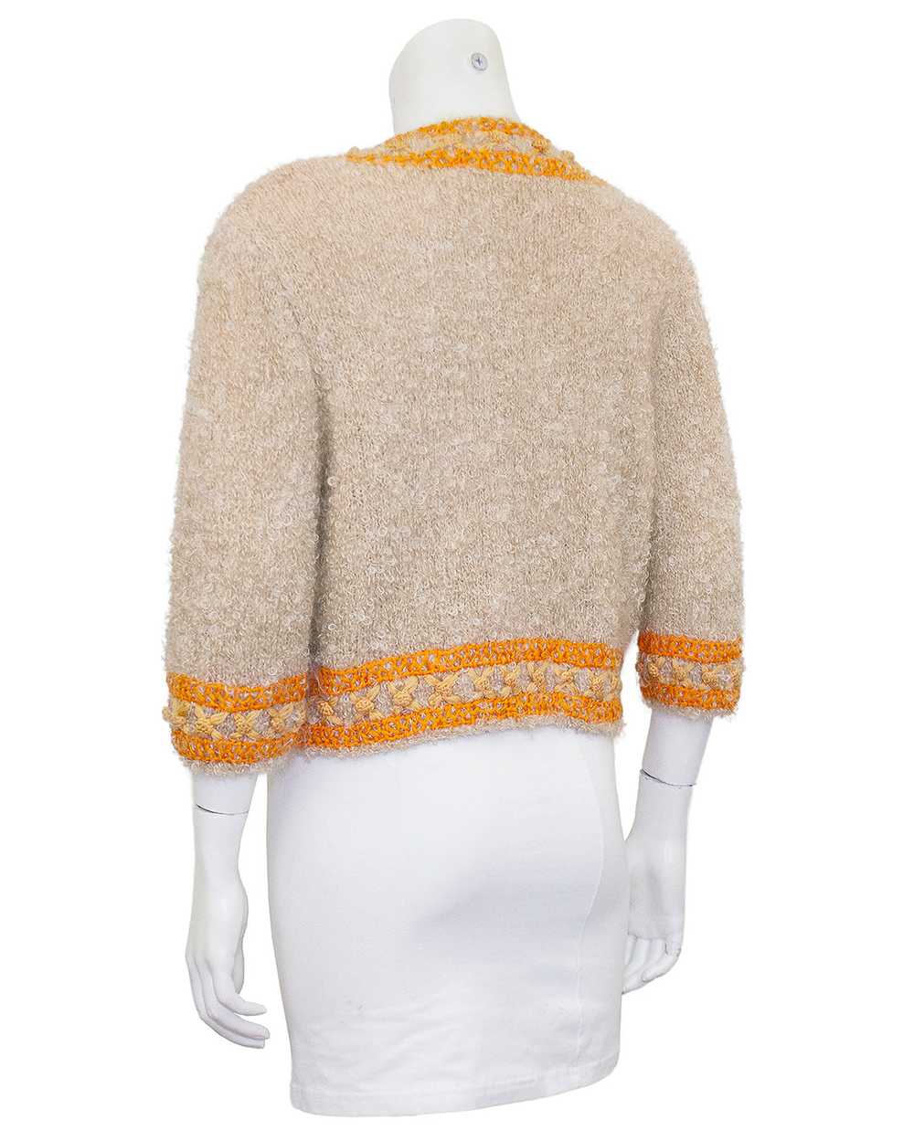 Beige & Orange Mohair and Embroidered 3/4 Sleeve … - image 2