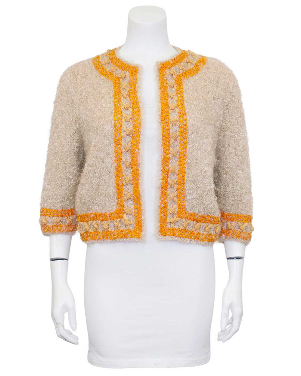 Beige & Orange Mohair and Embroidered 3/4 Sleeve … - image 3