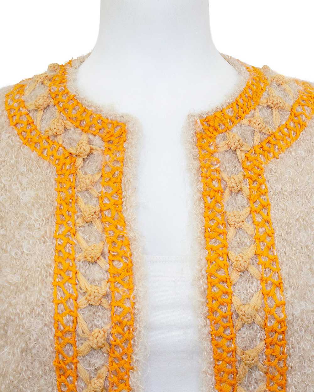 Beige & Orange Mohair and Embroidered 3/4 Sleeve … - image 4