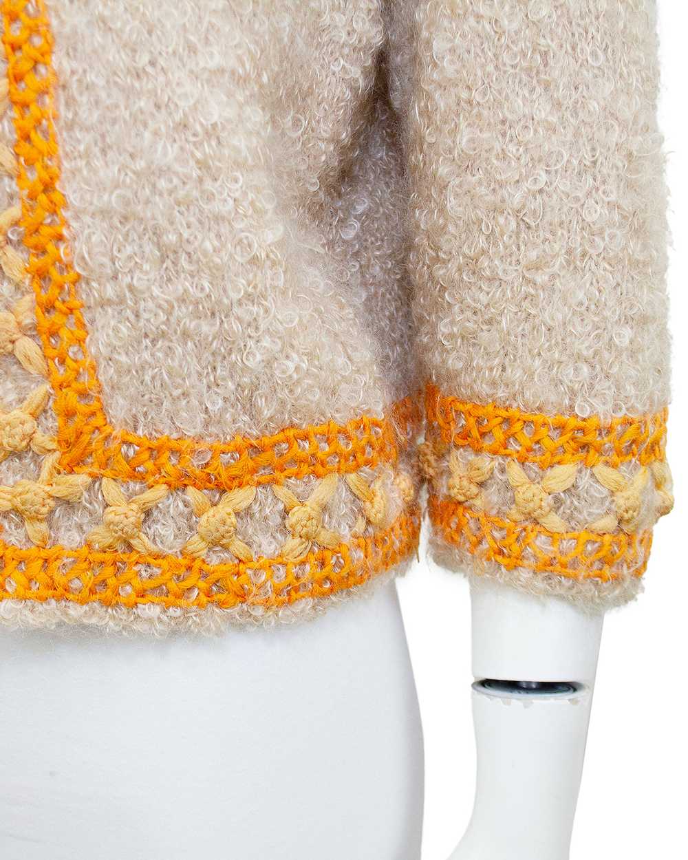 Beige & Orange Mohair and Embroidered 3/4 Sleeve … - image 5