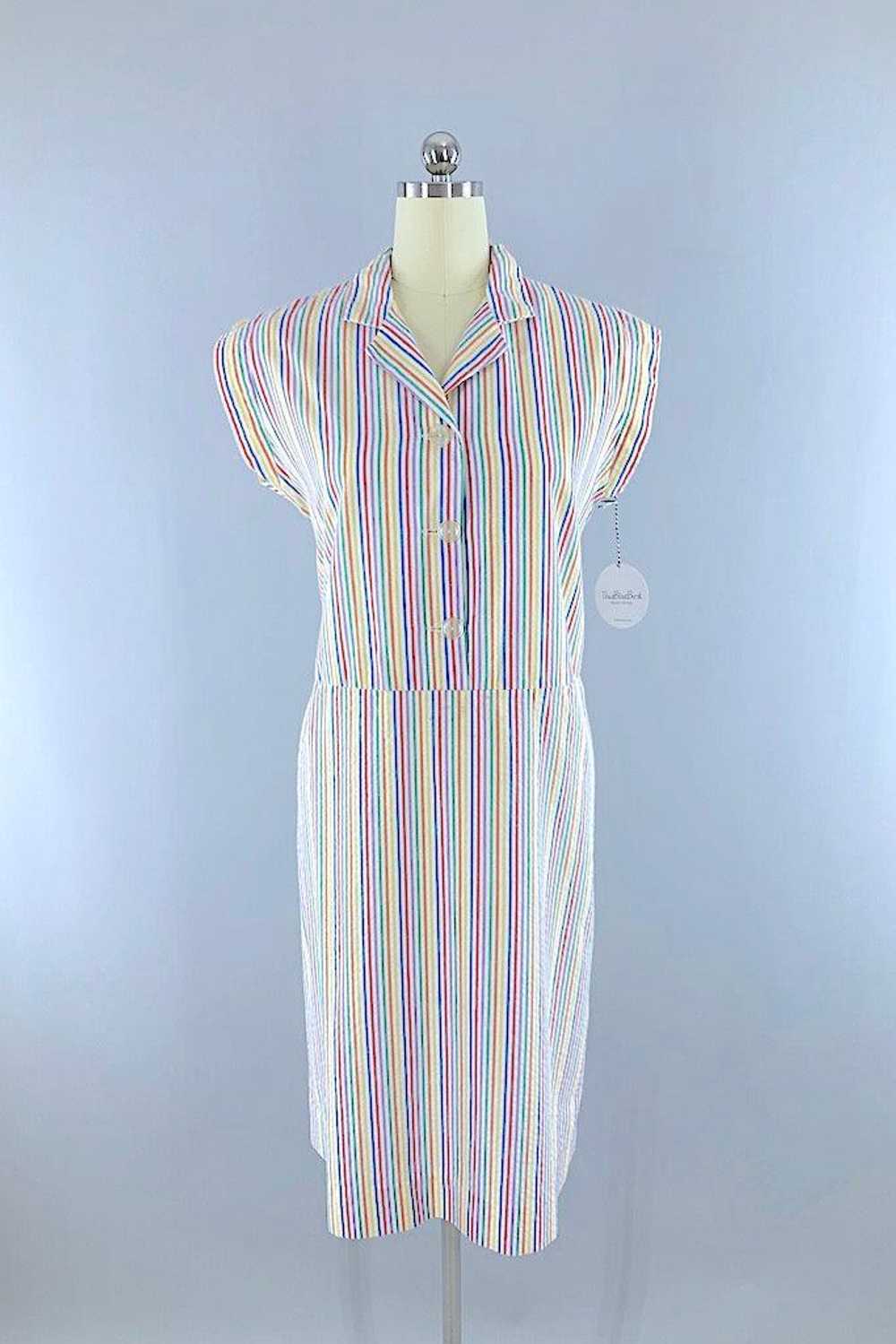 Vintage Rainbow Seersucker Dress - image 1