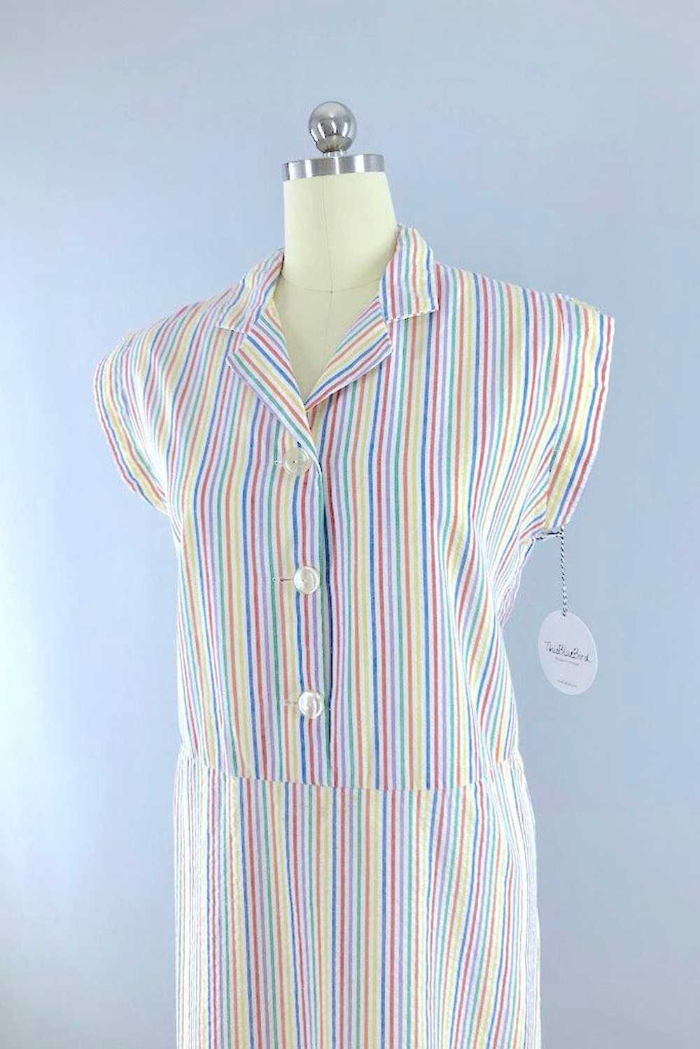 Vintage Rainbow Seersucker Dress - image 2