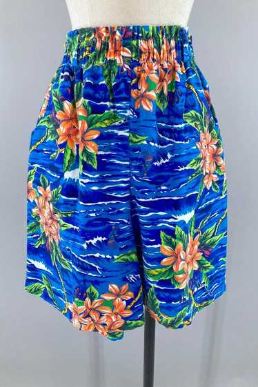 Vintage Blue Hawaiian Print Shorts