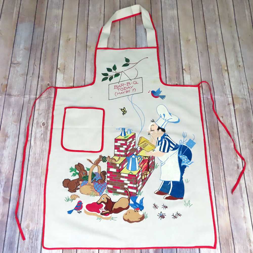 Vintage 50s BBQ Apron Hand Painted - image 1