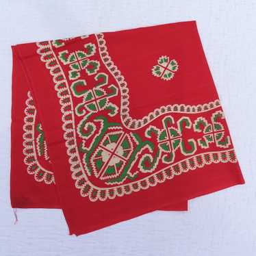 Antique Red Green Print Cotton Bandana Double Sel… - image 1