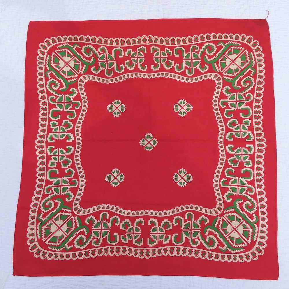 Antique Red Green Print Cotton Bandana Double Sel… - image 3