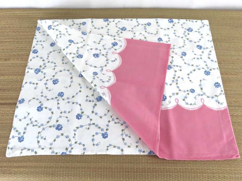 Vintage Feedsack Fabric Pillowcase Pink White Blu… - image 2