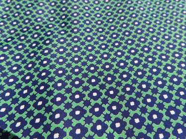 Vintage Green Rayon Fabric Navy Blue Floral Print - image 1