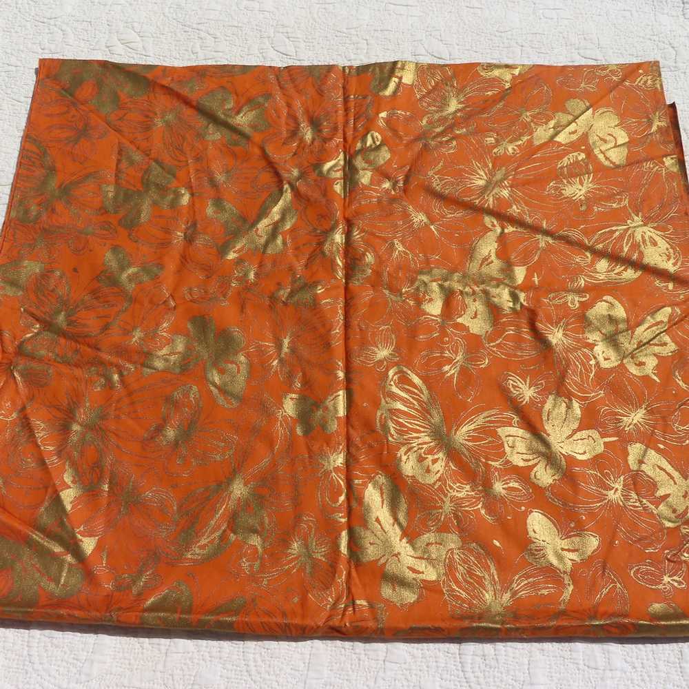 Vintage VIP Fabric Orange Gold Metallic Butterlies - image 3