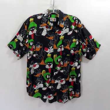 Vintage 90s Looney Tunes Shirt Black Rayon Daffy … - image 1