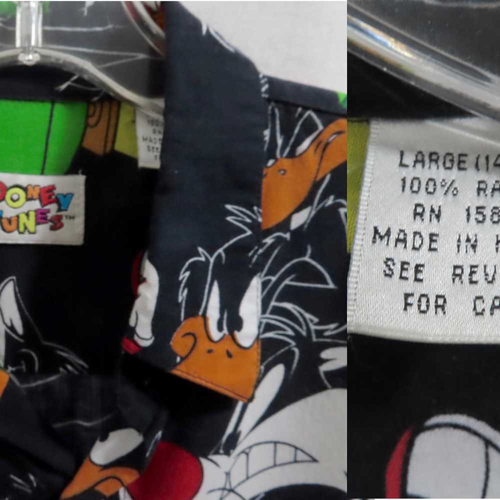 Vintage 90s Looney Tunes Shirt Black Rayon Daffy … - image 3