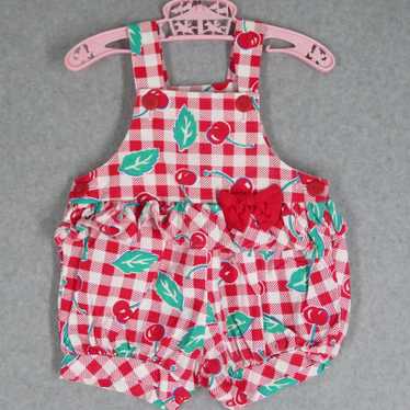 Vintage 90s Cherry Gingham Red White Baby Romper … - image 1
