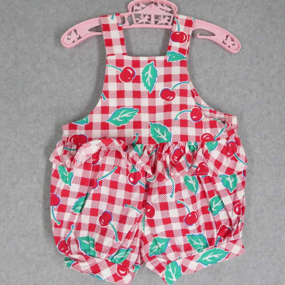 Vintage 90s Cherry Gingham Red White Baby Romper … - image 3