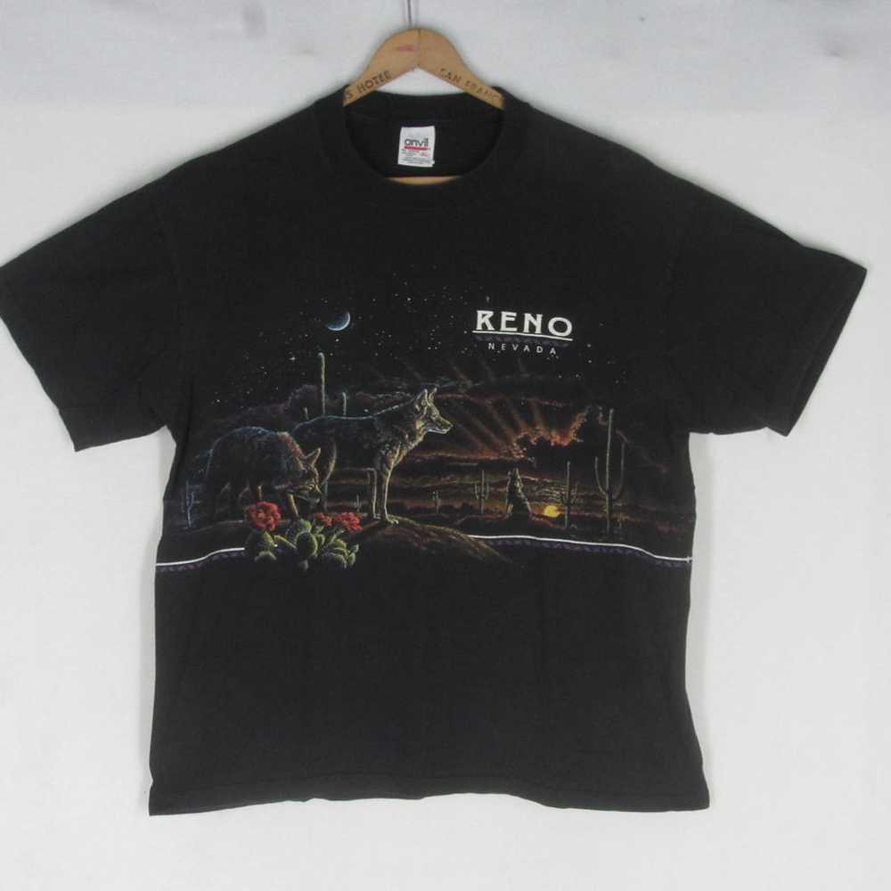 Vintage 90s RENO Tee Black with Coyote Desert Sce… - image 1