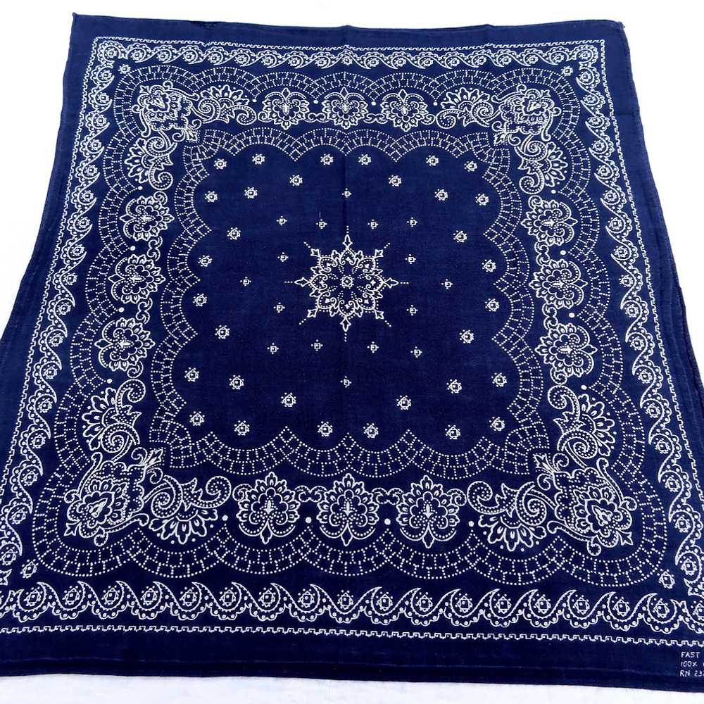 Vintage Dark Blue Bandana Intricate Floral Print … - image 4