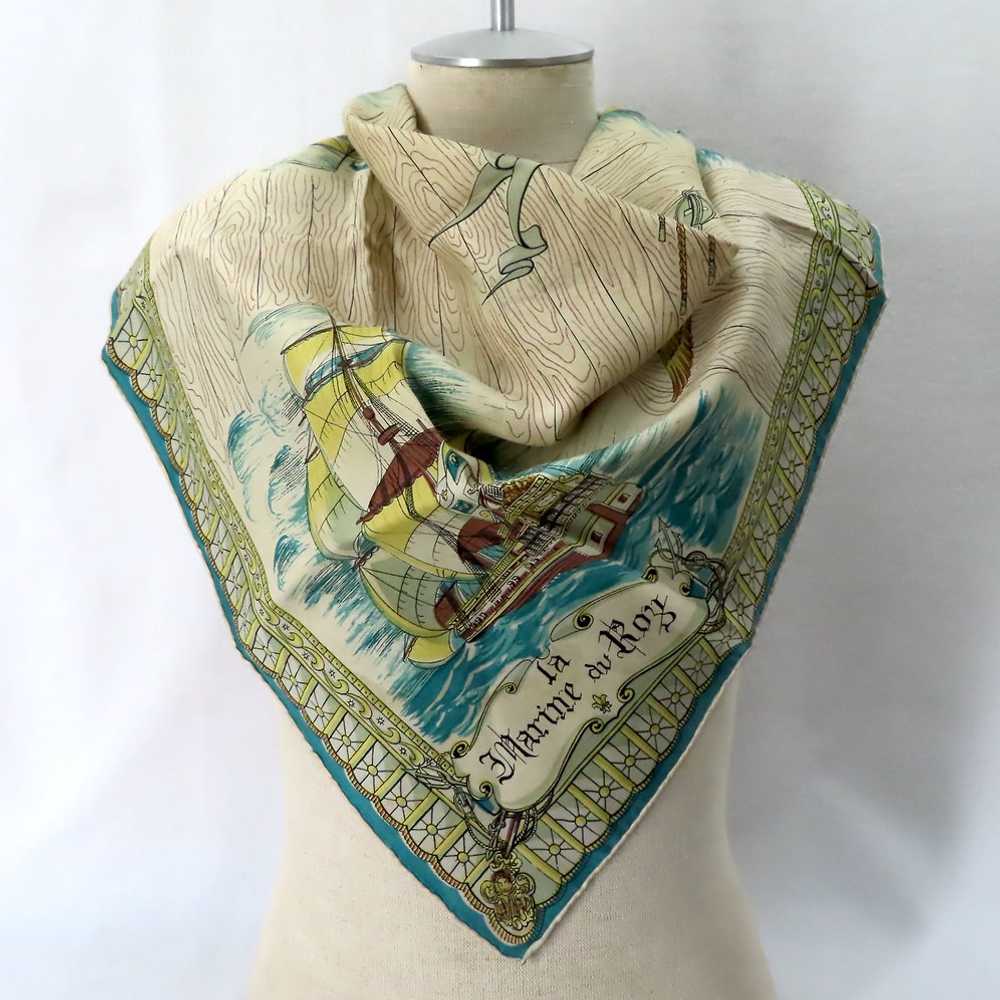 Vintage Nautical Print Silk Scarf Old Sailing Shi… - image 1