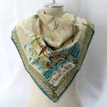 Vintage Nautical Print Silk Scarf Old Sailing Shi… - image 1