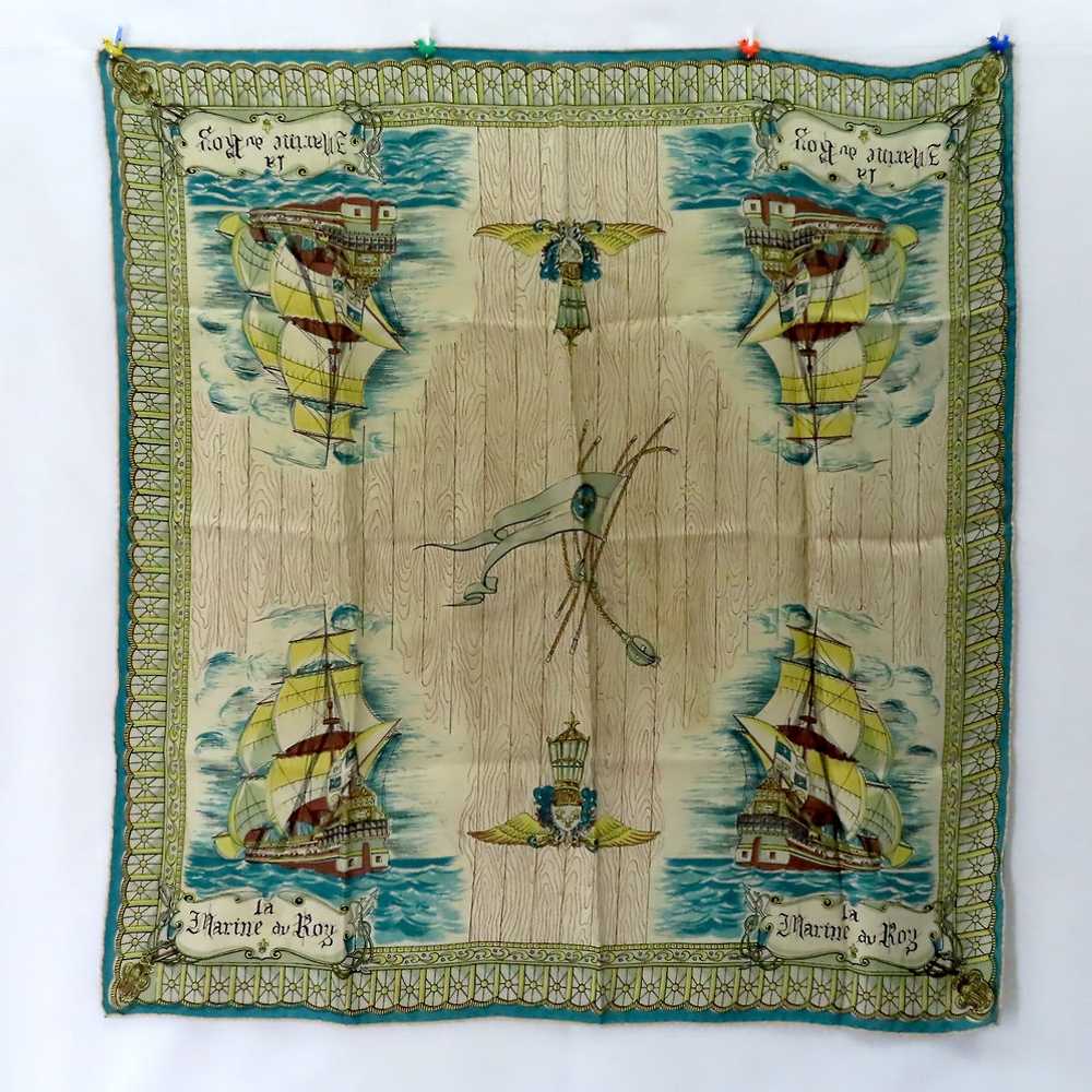 Vintage Nautical Print Silk Scarf Old Sailing Shi… - image 2