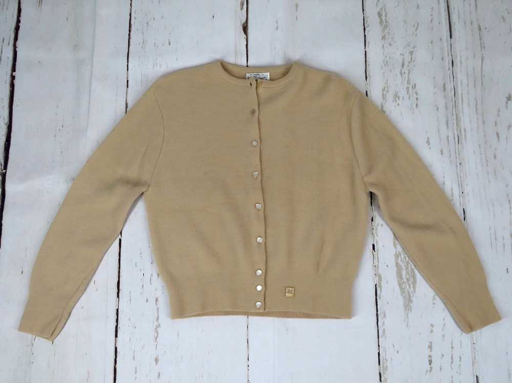 NOS Vintage 60s Beige Cardigan Sweater Campus Que… - image 1