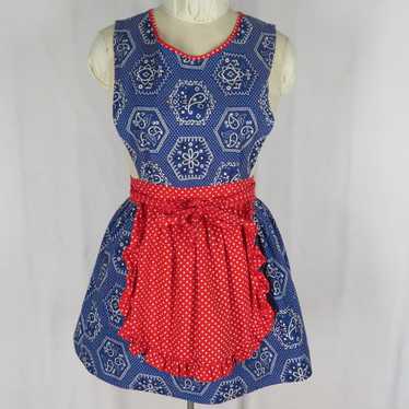 Vintage 60s Blue Bandana Print Wrap Dress Red Dot… - image 1