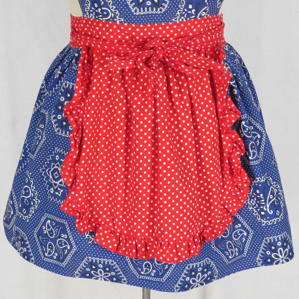 Vintage 60s Blue Bandana Print Wrap Dress Red Dot… - image 2