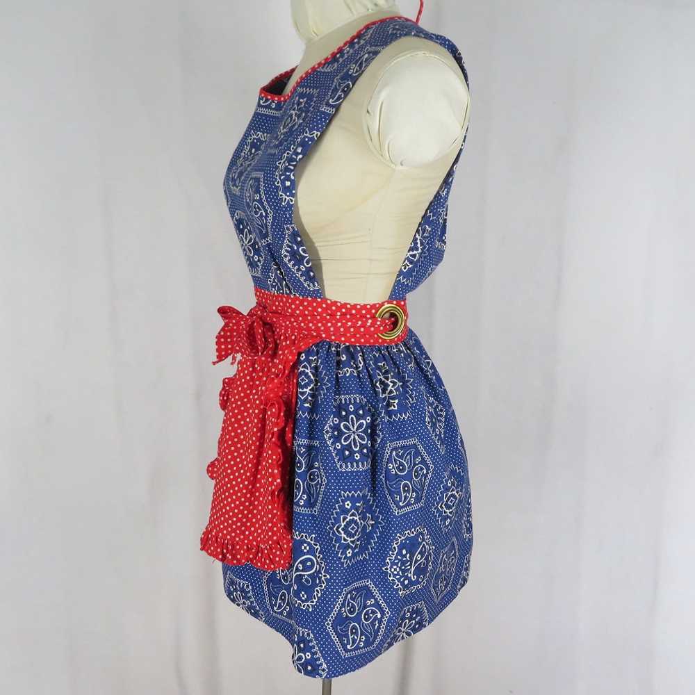 Vintage 60s Blue Bandana Print Wrap Dress Red Dot… - image 3