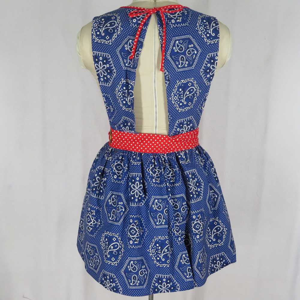 Vintage 60s Blue Bandana Print Wrap Dress Red Dot… - image 4