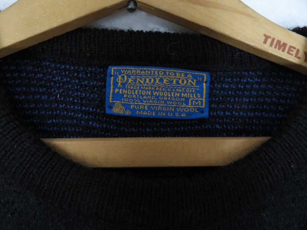 50s Pendleton Wool Sweater M Black Blue Snowflake - image 3