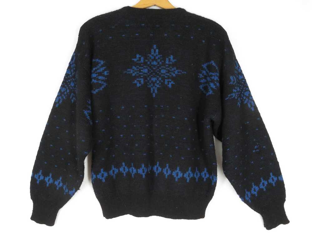 50s Pendleton Wool Sweater M Black Blue Snowflake - image 6