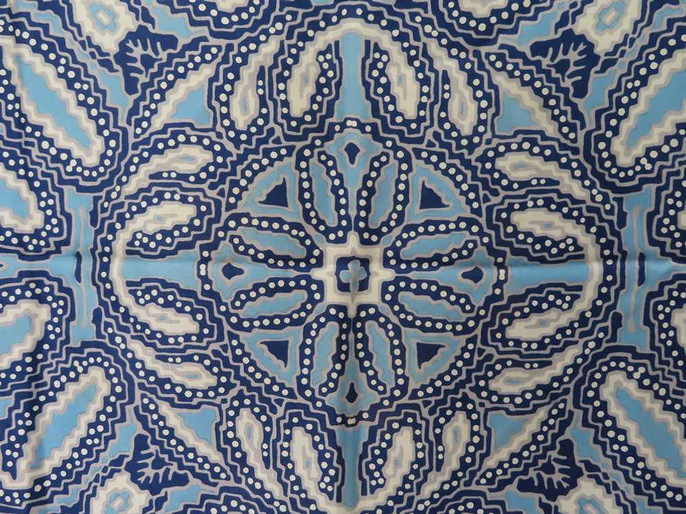 Vintage Blue White Silk Scarf Geometric Print Sca… - image 4