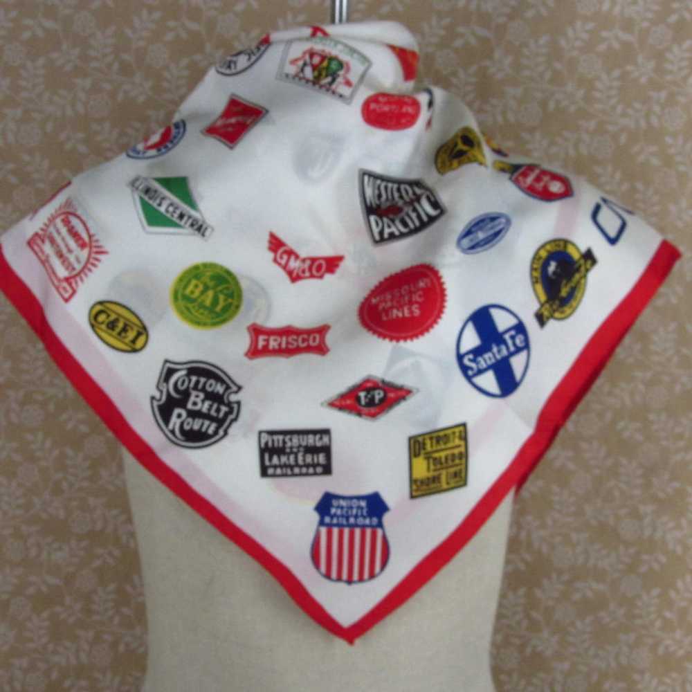 Vintage Railroad Scarf Train Signs Logos Railroad… - image 1