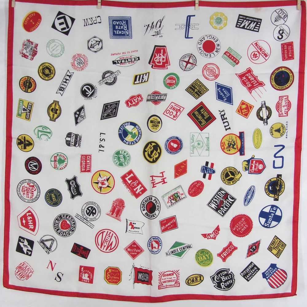 Vintage Railroad Scarf Train Signs Logos Railroad… - image 2