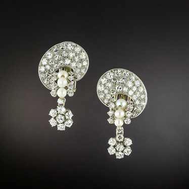 Art Deco Diamond and Pearl Earrings