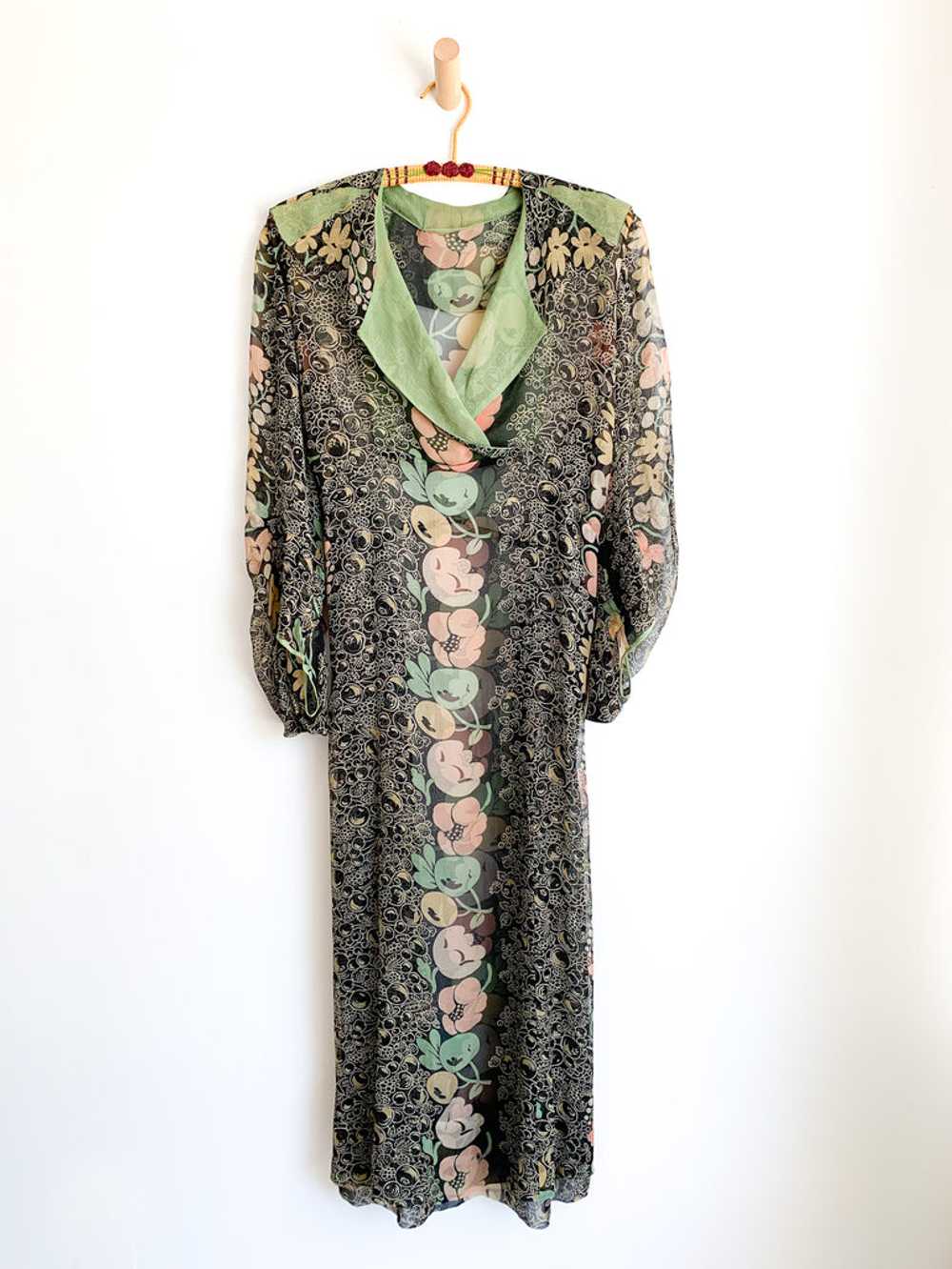 1920’s Floral Silk Chiffon Dress - image 3