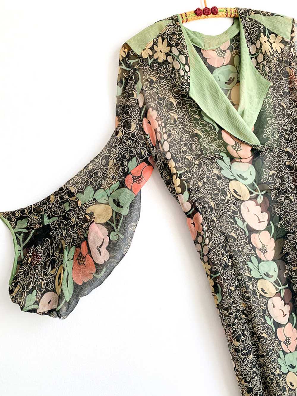 1920’s Floral Silk Chiffon Dress - image 4