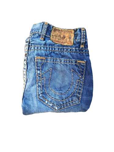 True Religion outlet Logan Relaxed Taper Denim Blue Distressed Short