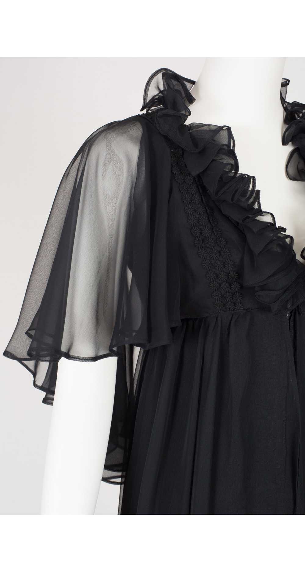 Jean Varon 1970s Black Chiffon Ruffle Evening Gown - image 3