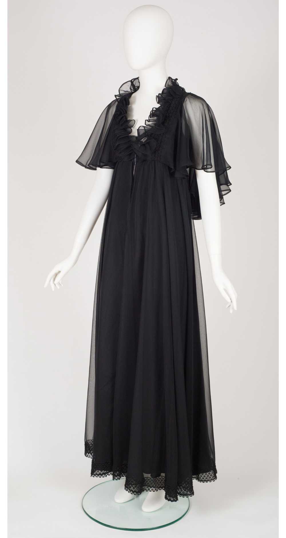 Jean Varon 1970s Black Chiffon Ruffle Evening Gown - image 5