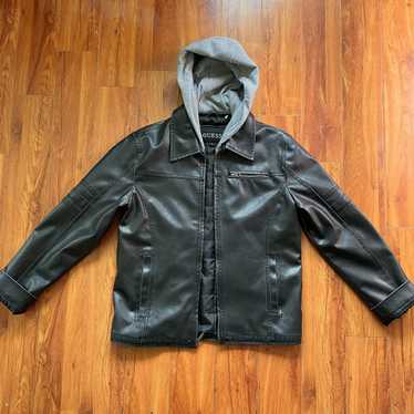 Guess leather jacket with hot sale hoodie