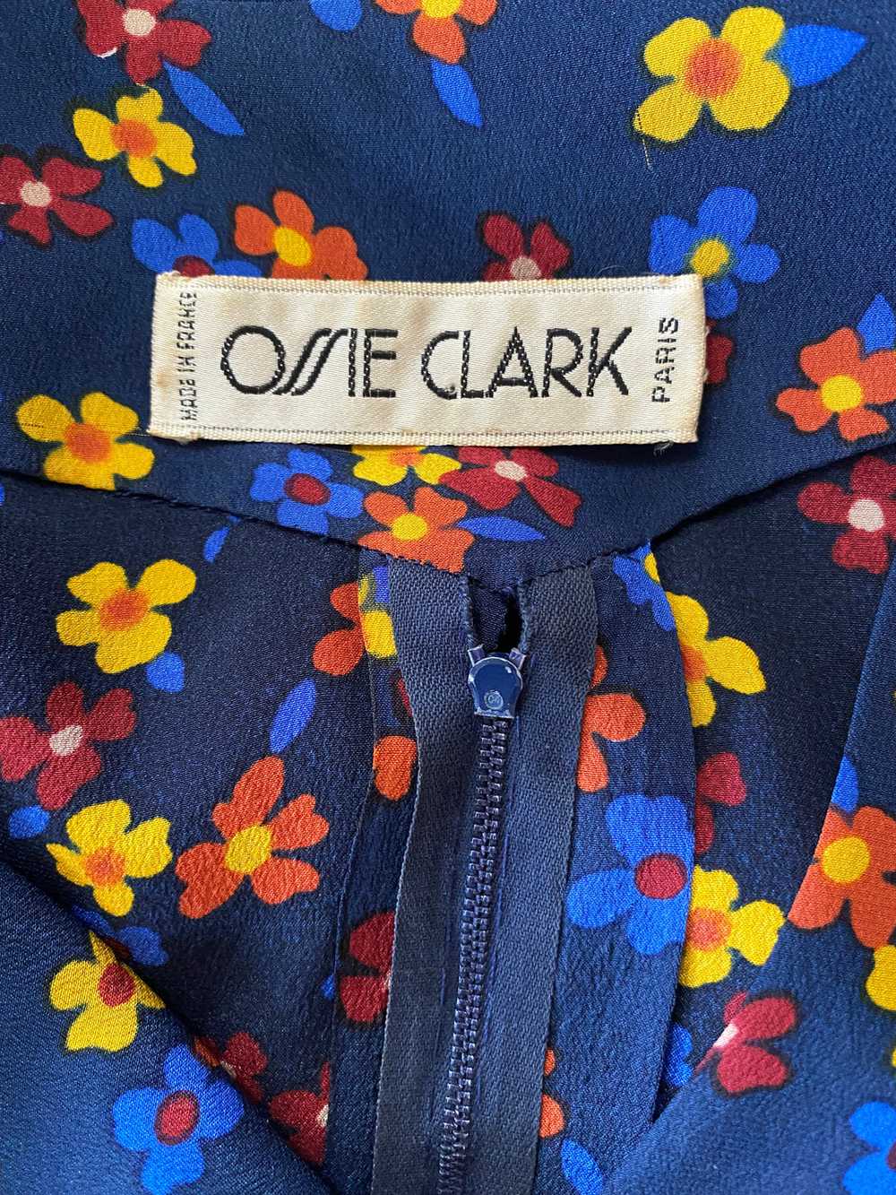 Vintage Ossie Clark Navy Blue Floral Silk Dress - image 11