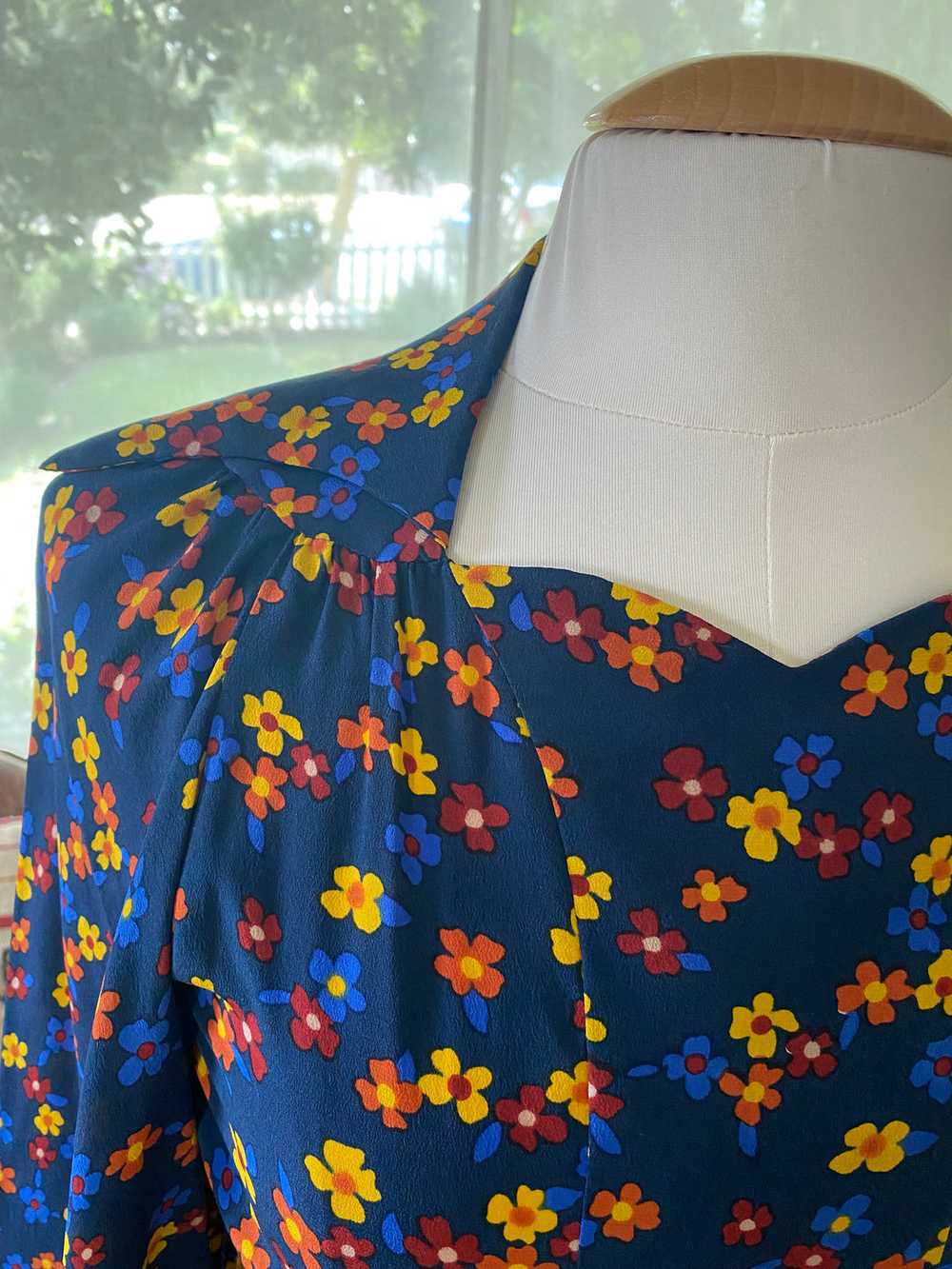 Vintage Ossie Clark Navy Blue Floral Silk Dress - image 3