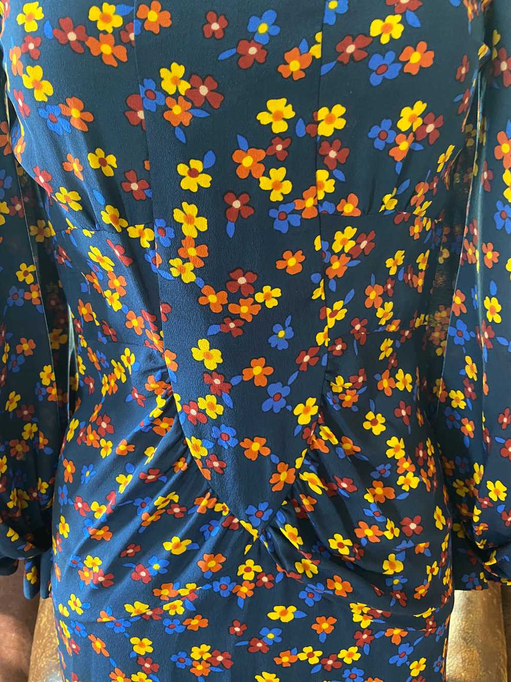Vintage Ossie Clark Navy Blue Floral Silk Dress - image 5