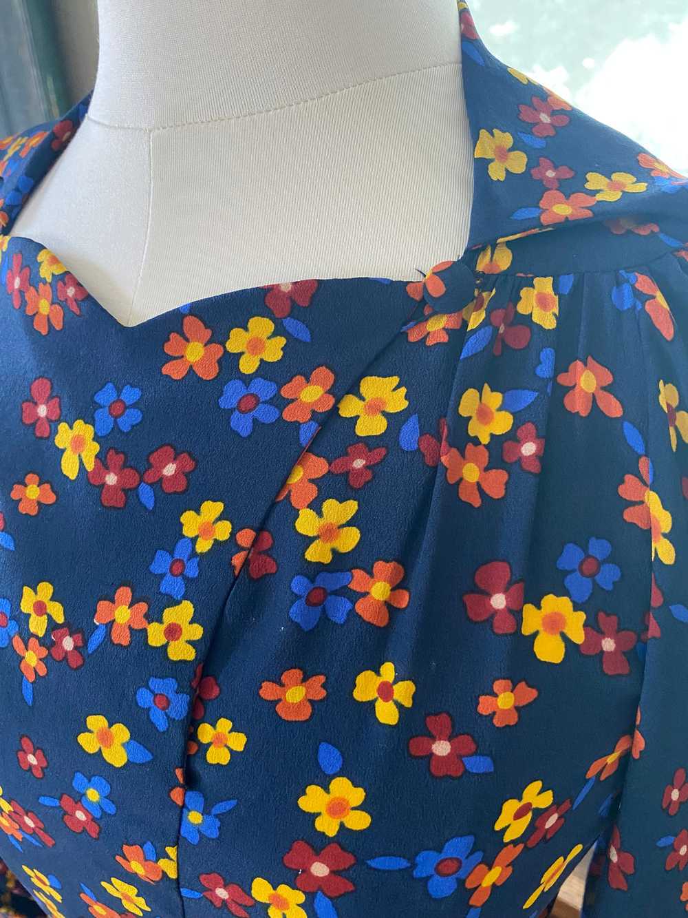 Vintage Ossie Clark Navy Blue Floral Silk Dress - image 6